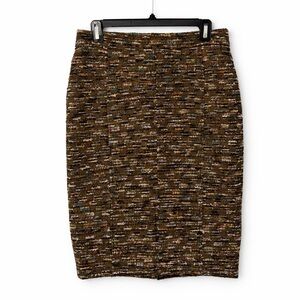 Carlisle Metallic Tweed Pencil Skirt Size 10 Olive Bronze Brown Back Zip Lined